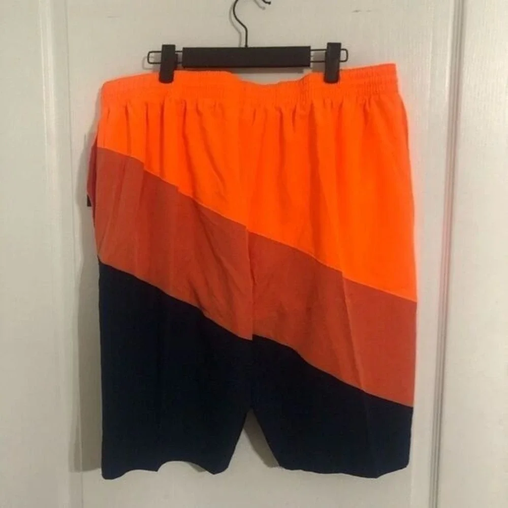 Nike Mens Size Small‎ Orange Navy Color Block Swim Trunks Board Shorts NESS9445